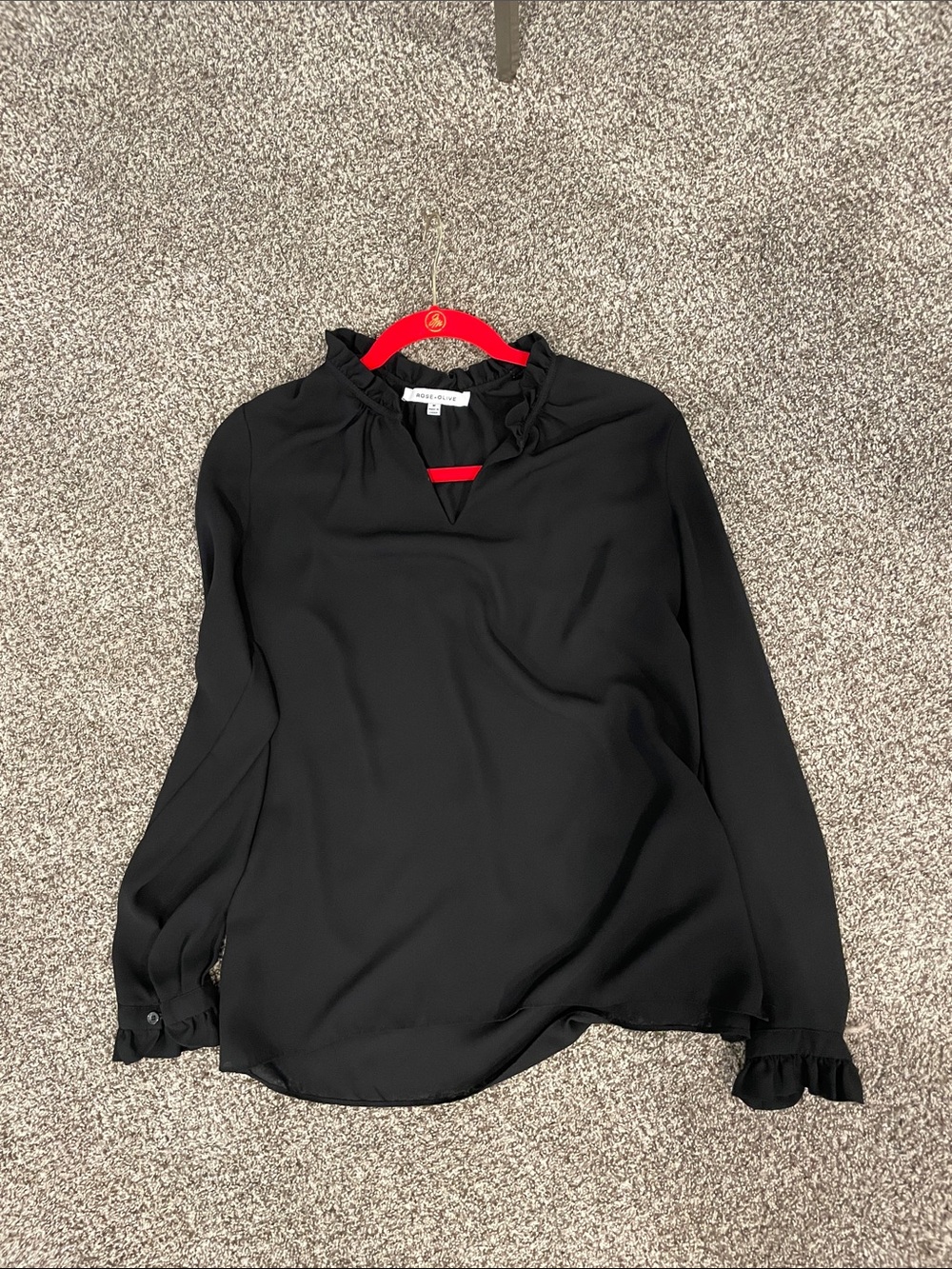 Rose & Olive Black Ruffle-Trim Long Sleeve Blouse